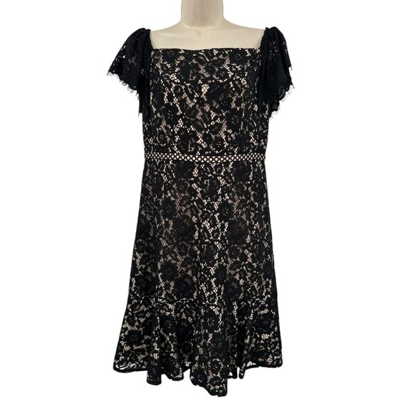 J.Crew Off-Shoulder Lace Dress Black & Nude Wedding Guest Cocktail $228 Size 6 - Picture 2 of 9